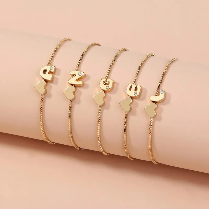 Customized Love Heart A-Z Initial Letter Bracelets