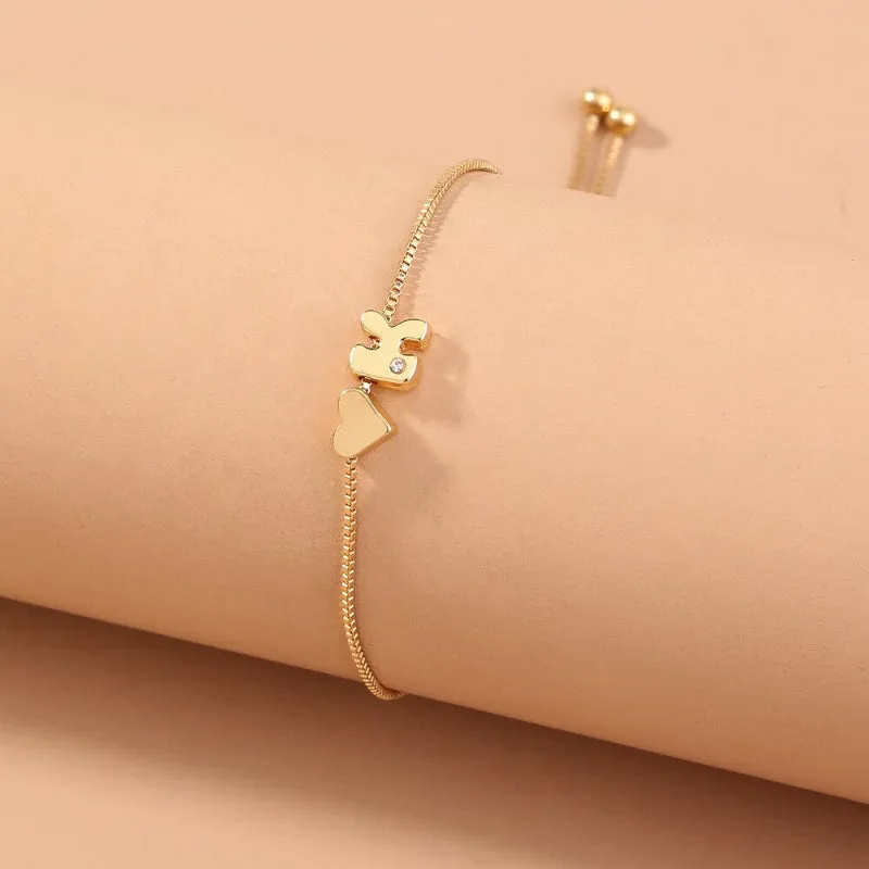 Customized Love Heart A-Z Initial Letter Bracelets