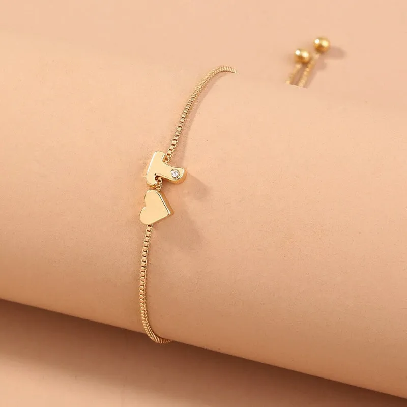 Customized Love Heart A-Z Initial Letter Bracelets