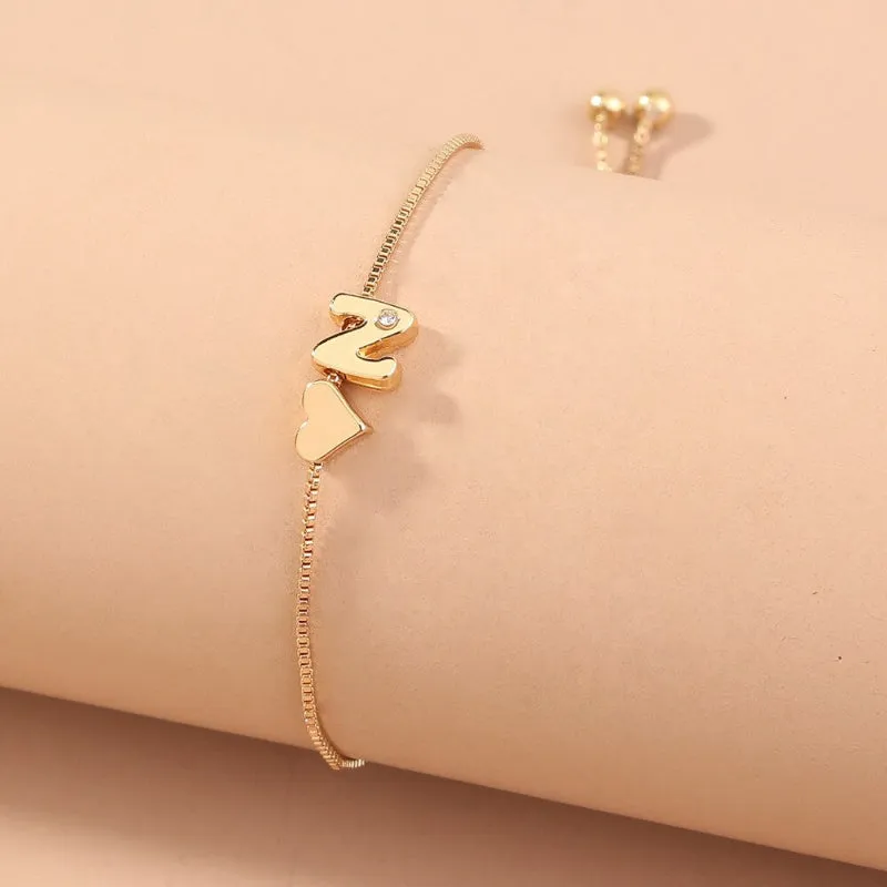 Customized Love Heart A-Z Initial Letter Bracelets