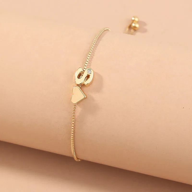 Customized Love Heart A-Z Initial Letter Bracelets