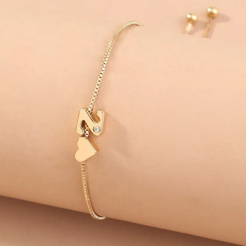 Customized Love Heart A-Z Initial Letter Bracelets