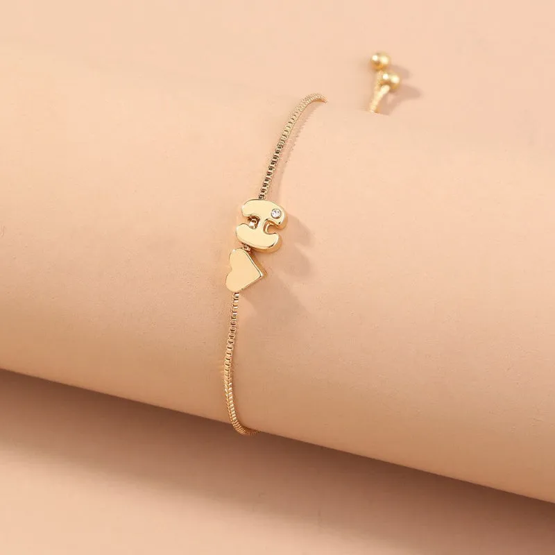 Customized Love Heart A-Z Initial Letter Bracelets