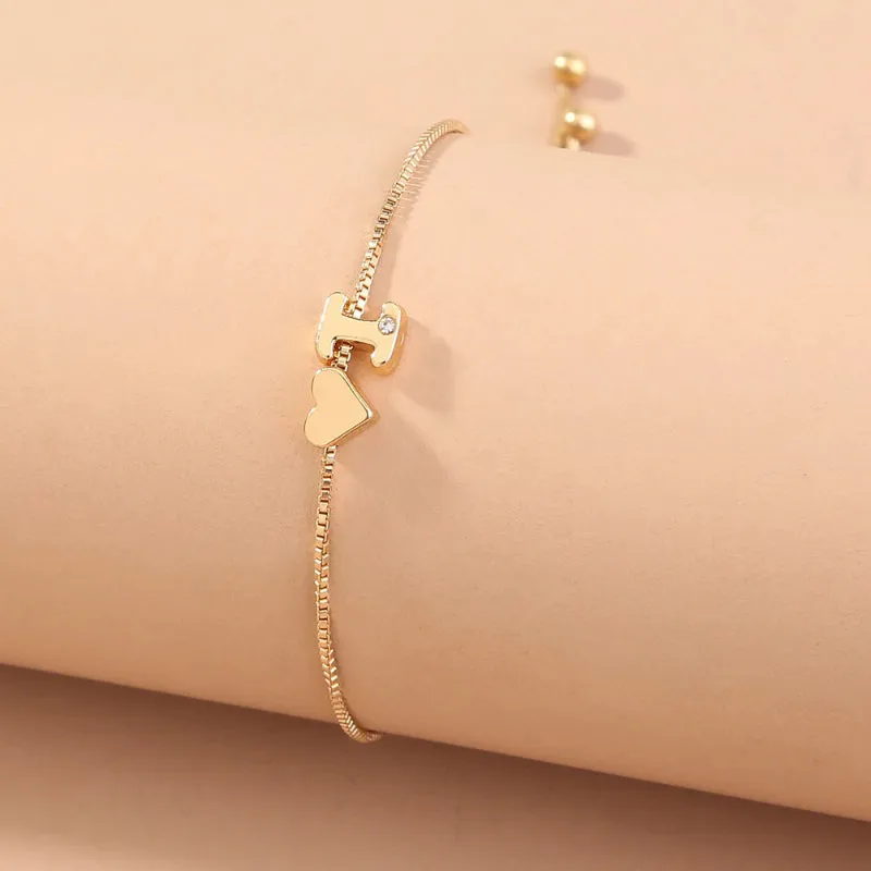 Customized Love Heart A-Z Initial Letter Bracelets