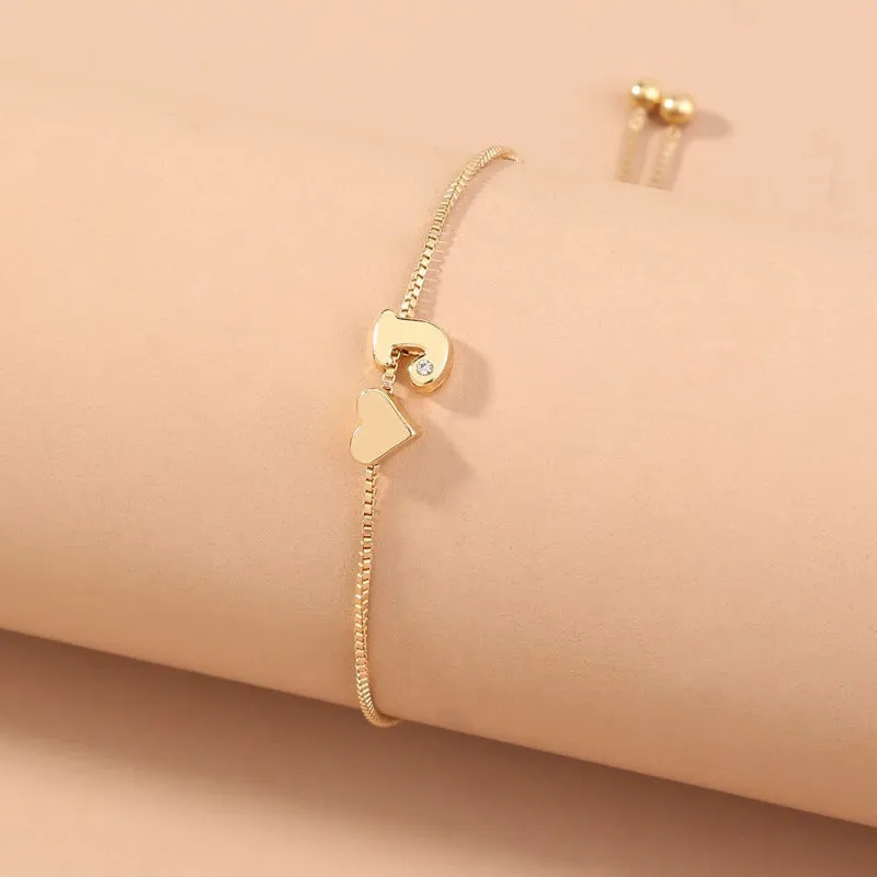 Customized Love Heart A-Z Initial Letter Bracelets