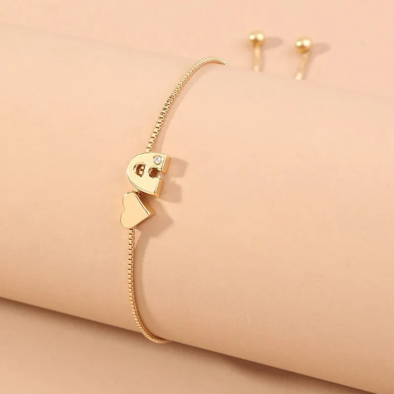 Customized Love Heart A-Z Initial Letter Bracelets