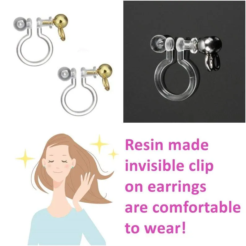 Dangle Gold Mesh Ball & CZ Crystal Invisible Clip On Earrings