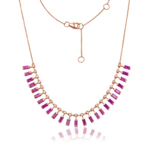 Diamond & Dangling Emerald Cut Pink Sapphire Choker Necklace (4.75 ct.) in 14K Gold