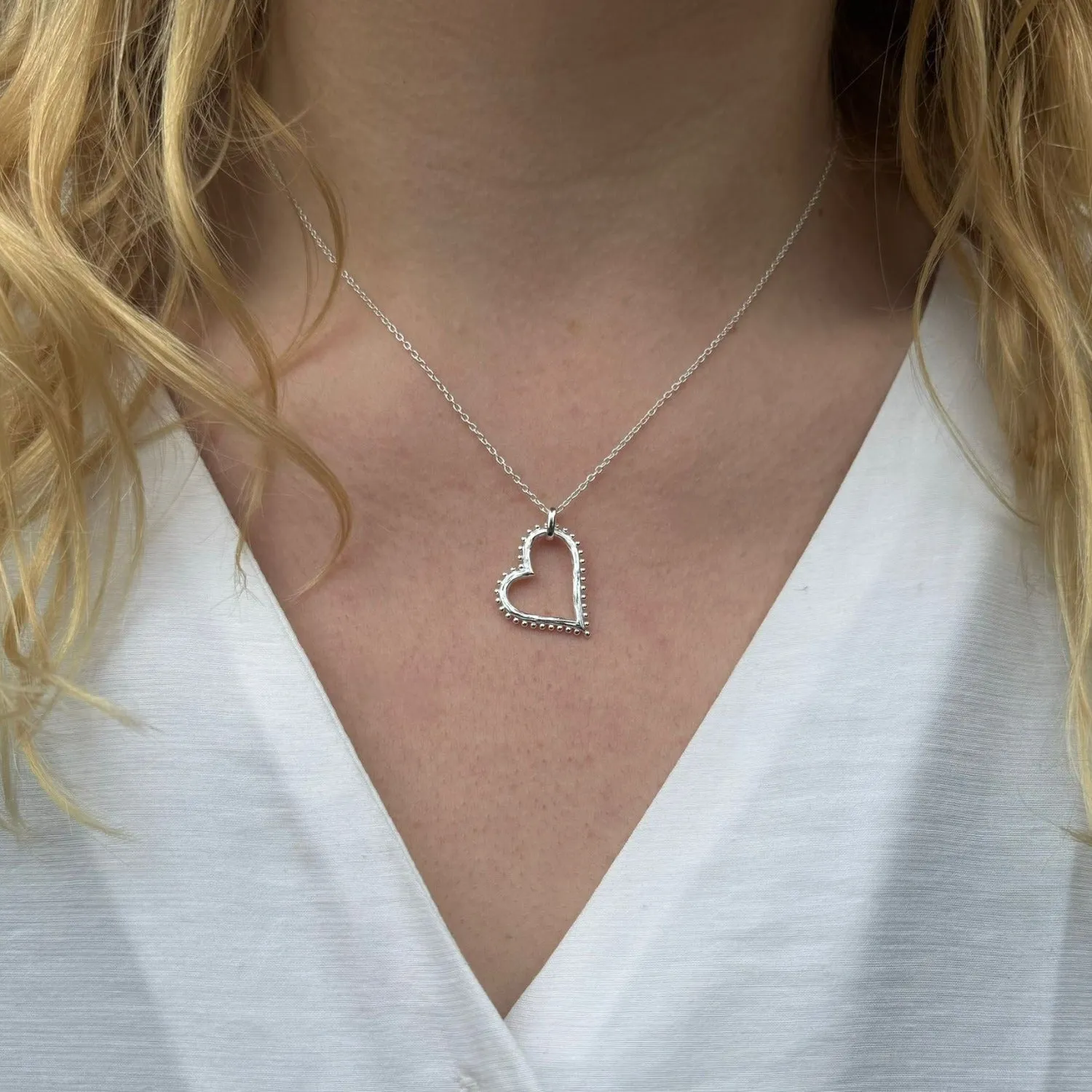Dotty Design Sterling Silver Heart Necklace
