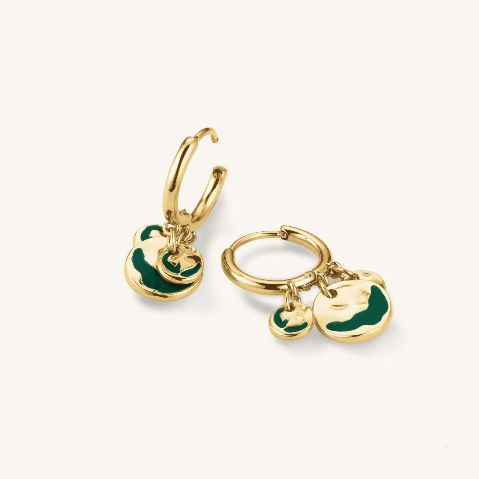 Emerald Wavey Coin Hoops