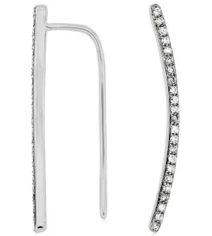 ESTATE .19CT DIAMOND 14KT WHITE GOLD 3D CLASSIC SEMI CURVE BAR HANGING EARRINGS