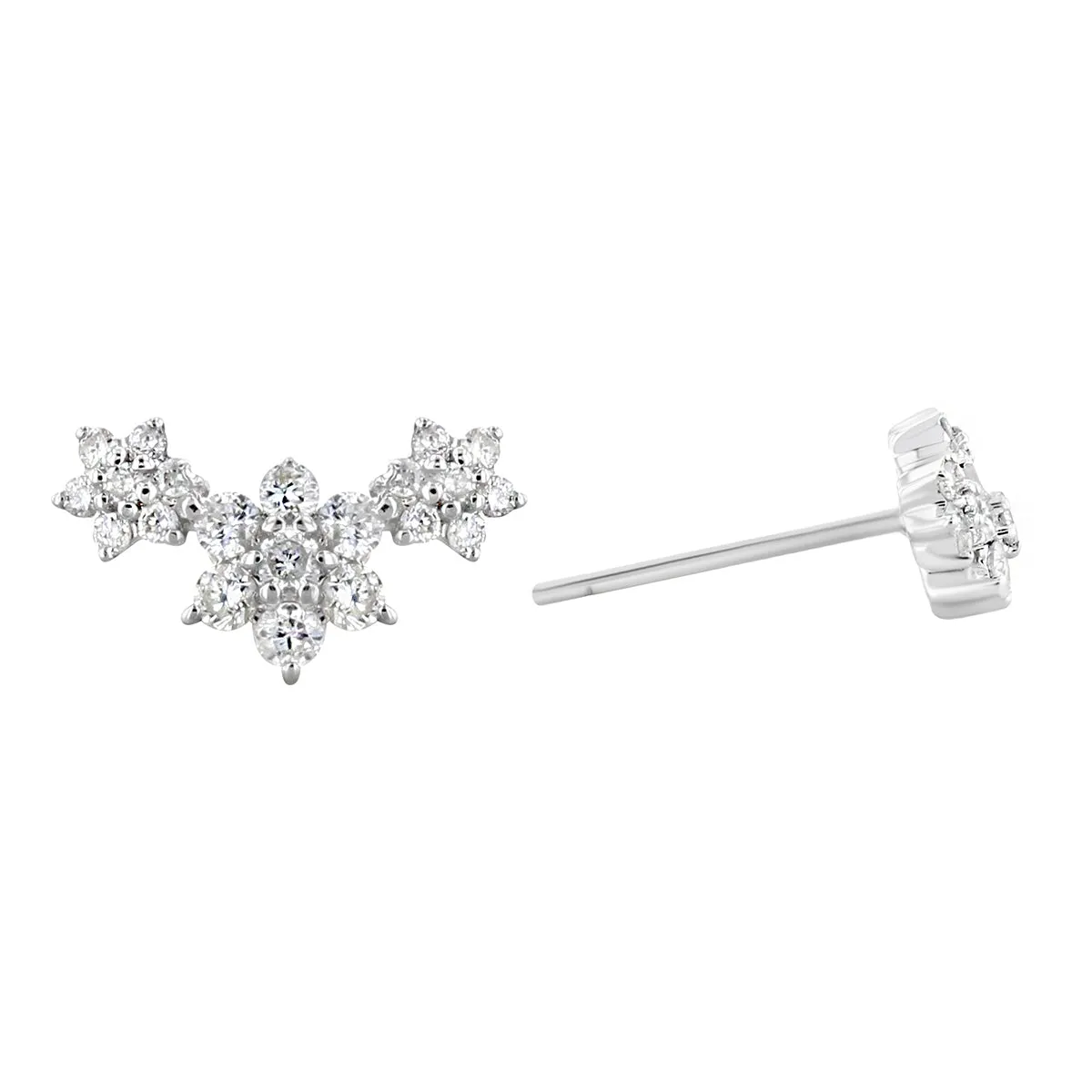 Everyday Diamonds Collection Triple Flower Cluster Diamond Climber Earrings | 9K White Gold