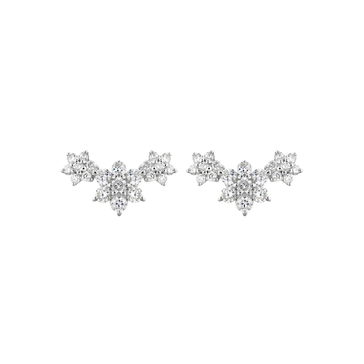 Everyday Diamonds Collection Triple Flower Cluster Diamond Climber Earrings | 9K White Gold