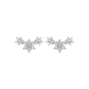 Everyday Diamonds Collection Triple Flower Cluster Diamond Climber Earrings | 9K White Gold