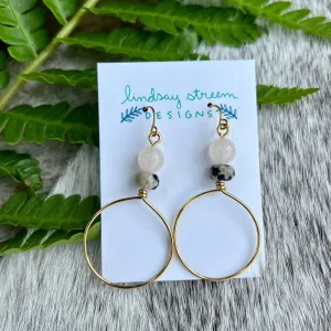 Festival Hoop Earrings - Golden with Pink Aventurine & Jasper