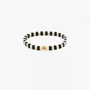 Glass Beaded Stretch Bracelet (Black   Cream   Gold)