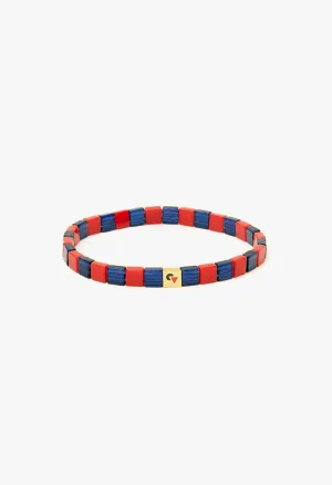 Glass Beaded Stretch Bracelet - Navy/Poppy