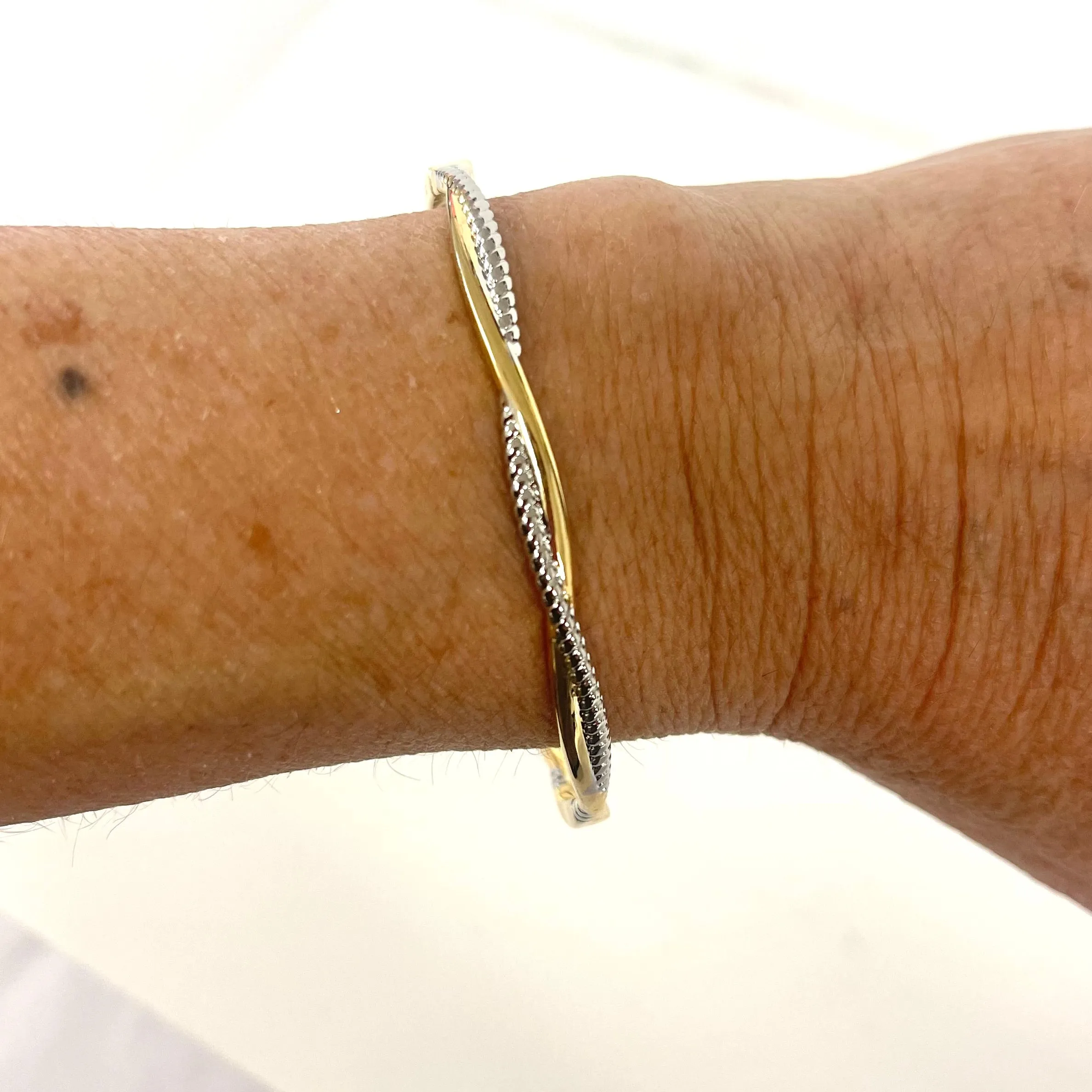 Gold And Silver Twist Style Push Lock Bangle