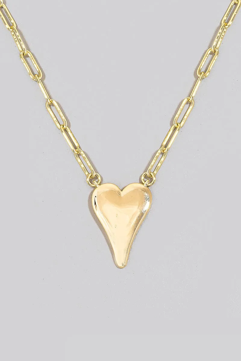 Gold Dipped Long Heart Oval Hoop Chain Necklace