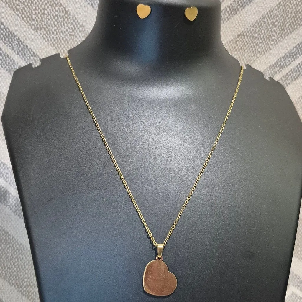 Golden heart stylish chain_2 solid pendant with matching ear tops tarnish free for Girls women others