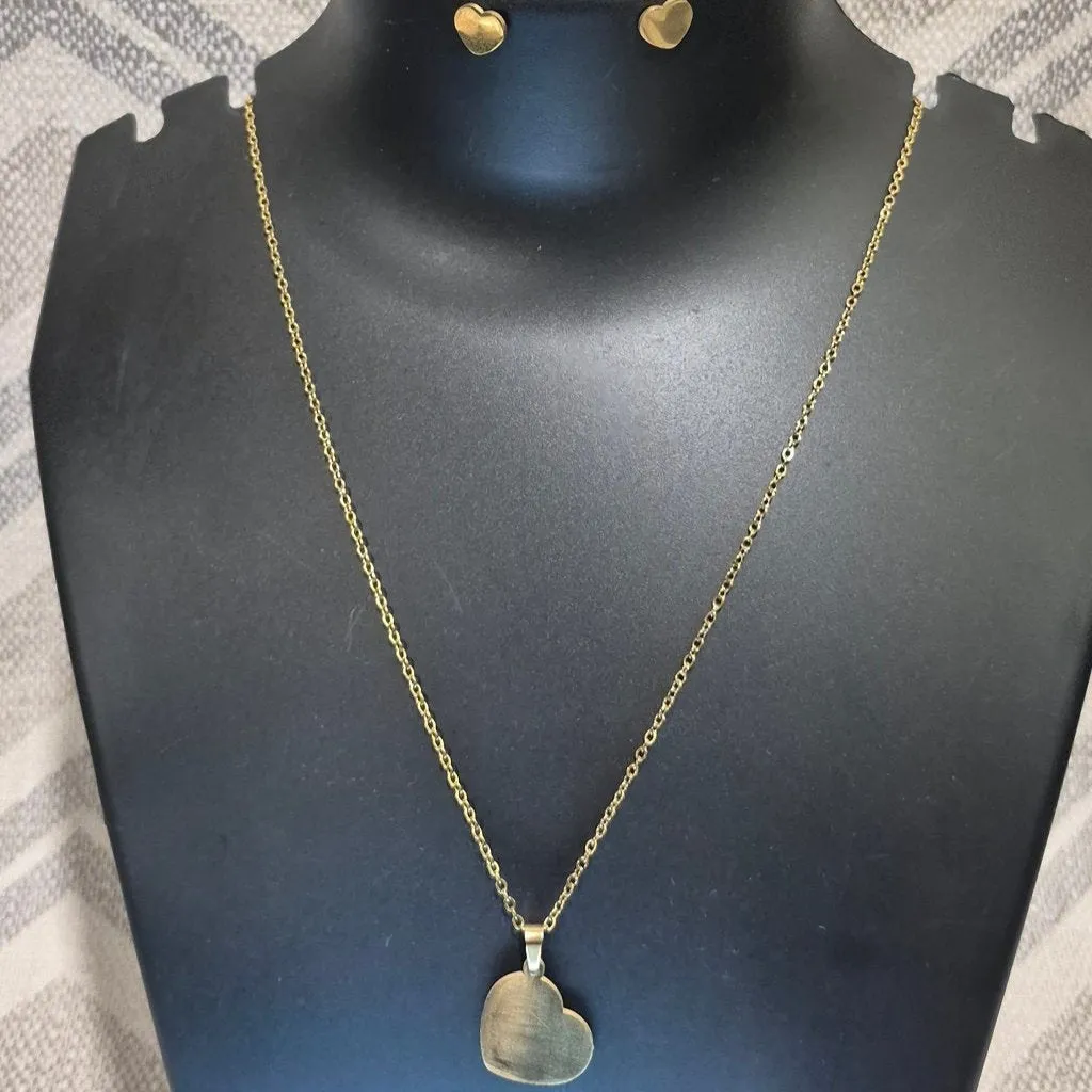 Golden heart stylish chain_2 solid pendant with matching ear tops tarnish free for Girls women others