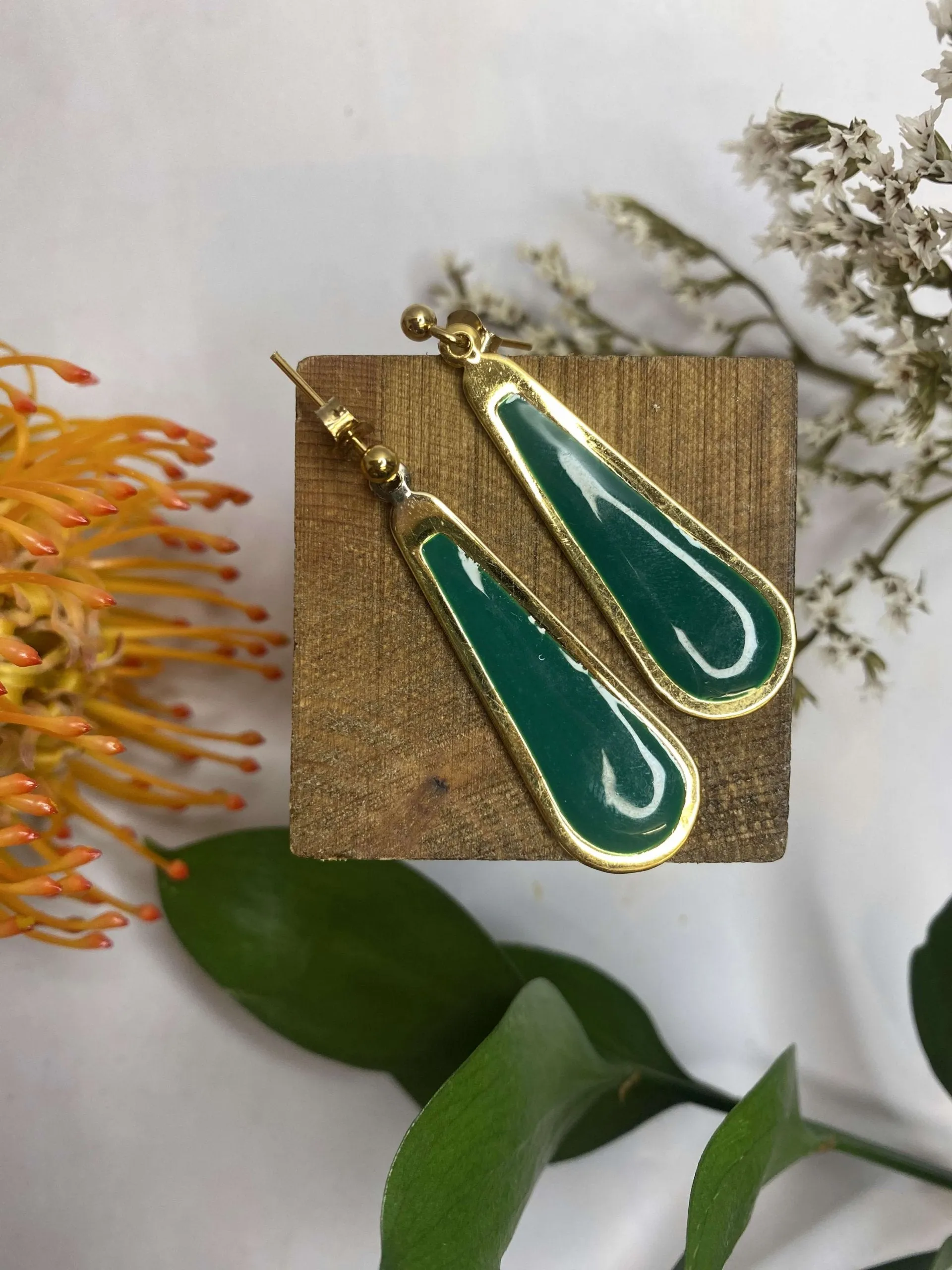 Graceful Green and Gold Drop Earrings