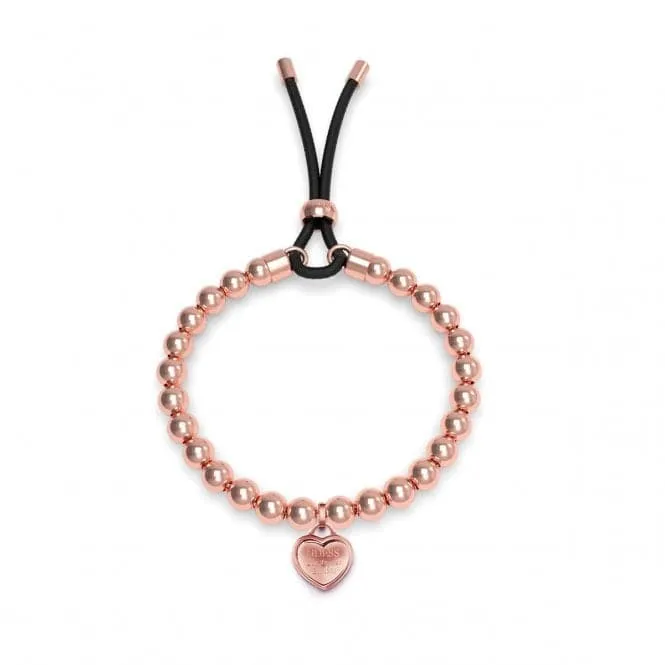 Guess Rose Gold Logo Plaque Bracelet With Black Cord UBB78037