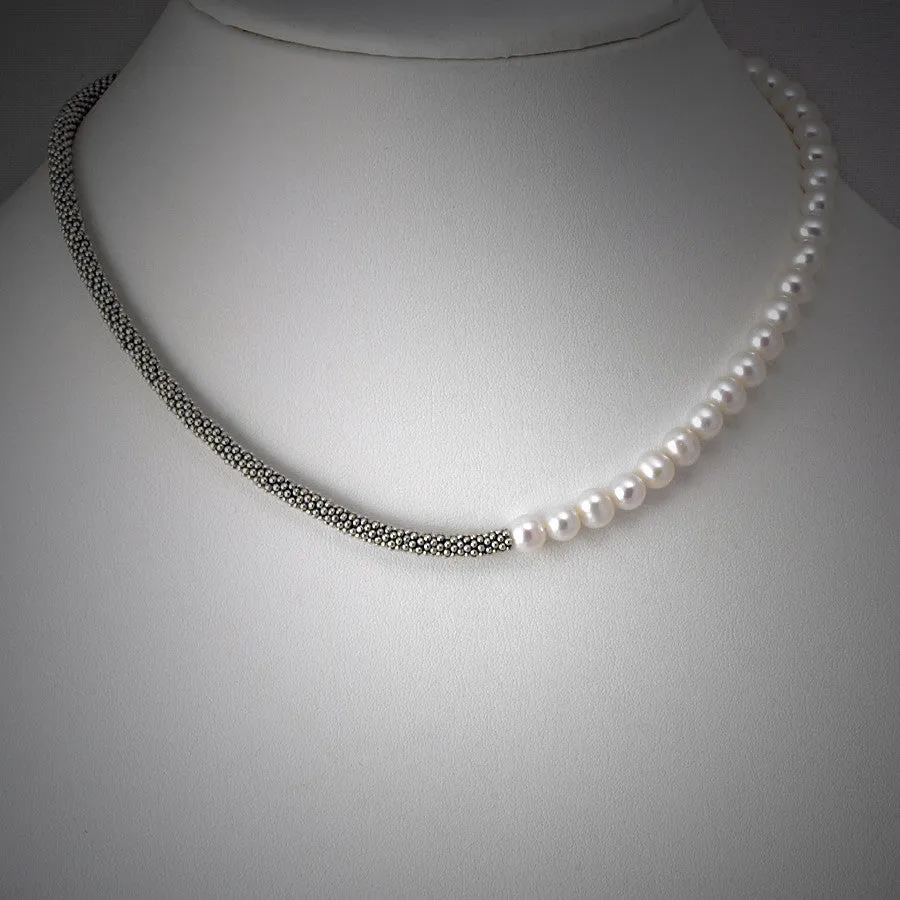 Half Bali Silver Half Pearl Necklace