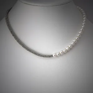 Half Bali Silver Half Pearl Necklace