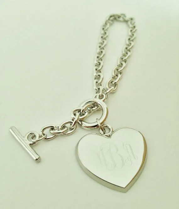 Heart Toggle Bracelet Engraved Monogram Bracelets