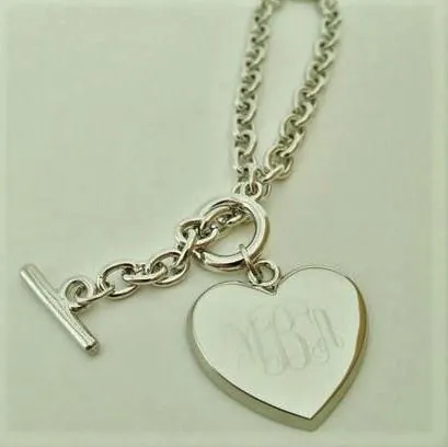 Heart Toggle Bracelet Engraved Monogram Bracelets