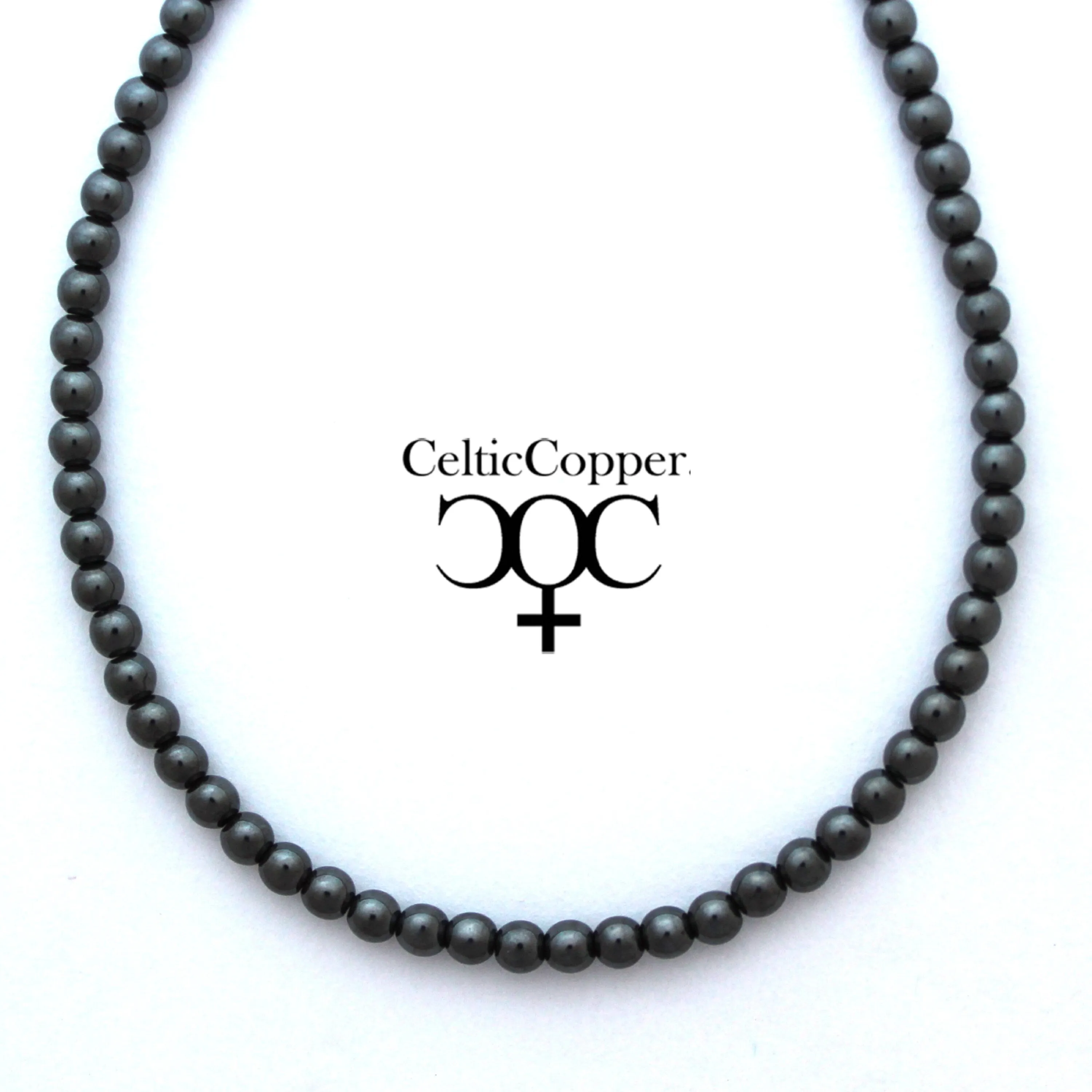 Hematite Copper Bead Necklace 4mm Round Hematite Beads Handmade Copper Bead Necklace
