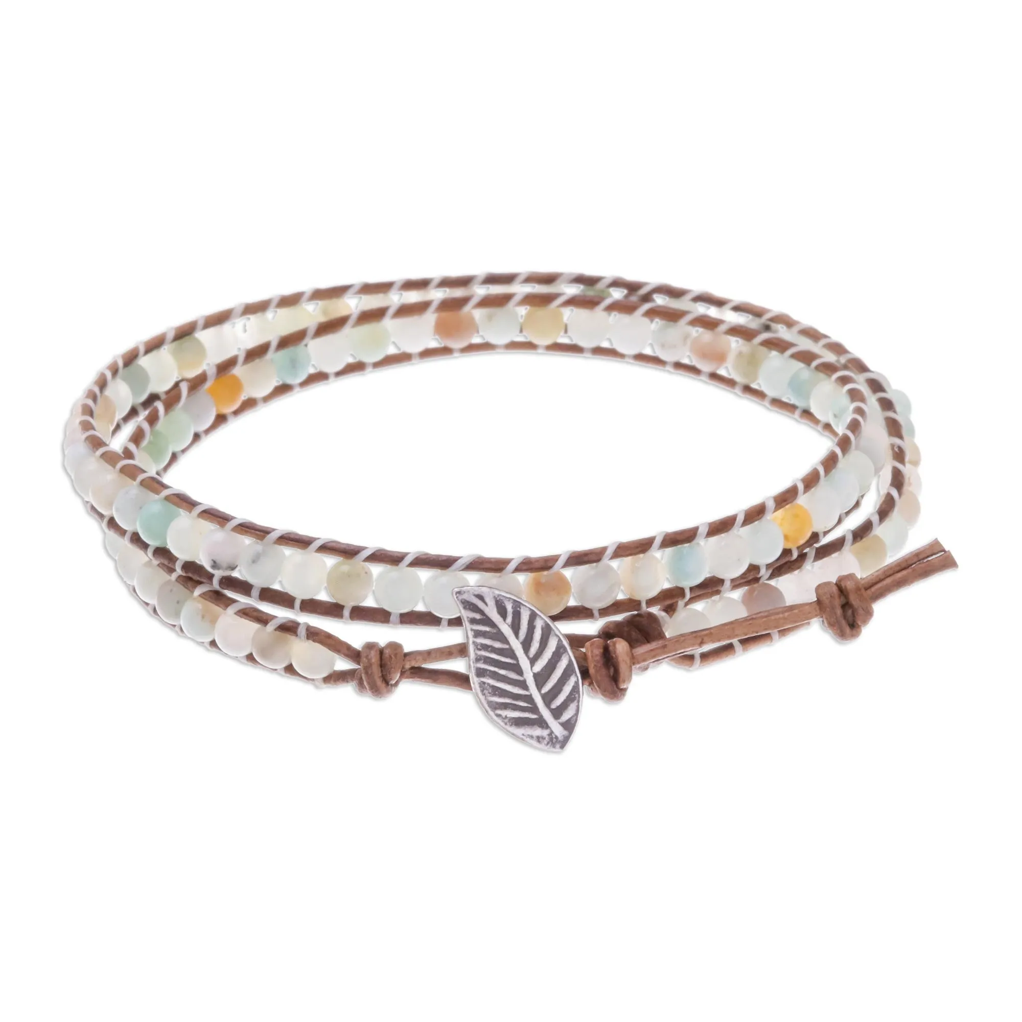 Hill Tribe Dew in Brown Natural Quartz Beaded Wrap Bracelet in Brown from Thailand