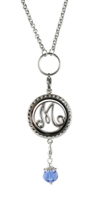 Initial And Birthstone 30mm Floating Charm Locket Necklace With 20" Rolo Chain