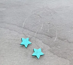 Large turquoise star hoop earrings