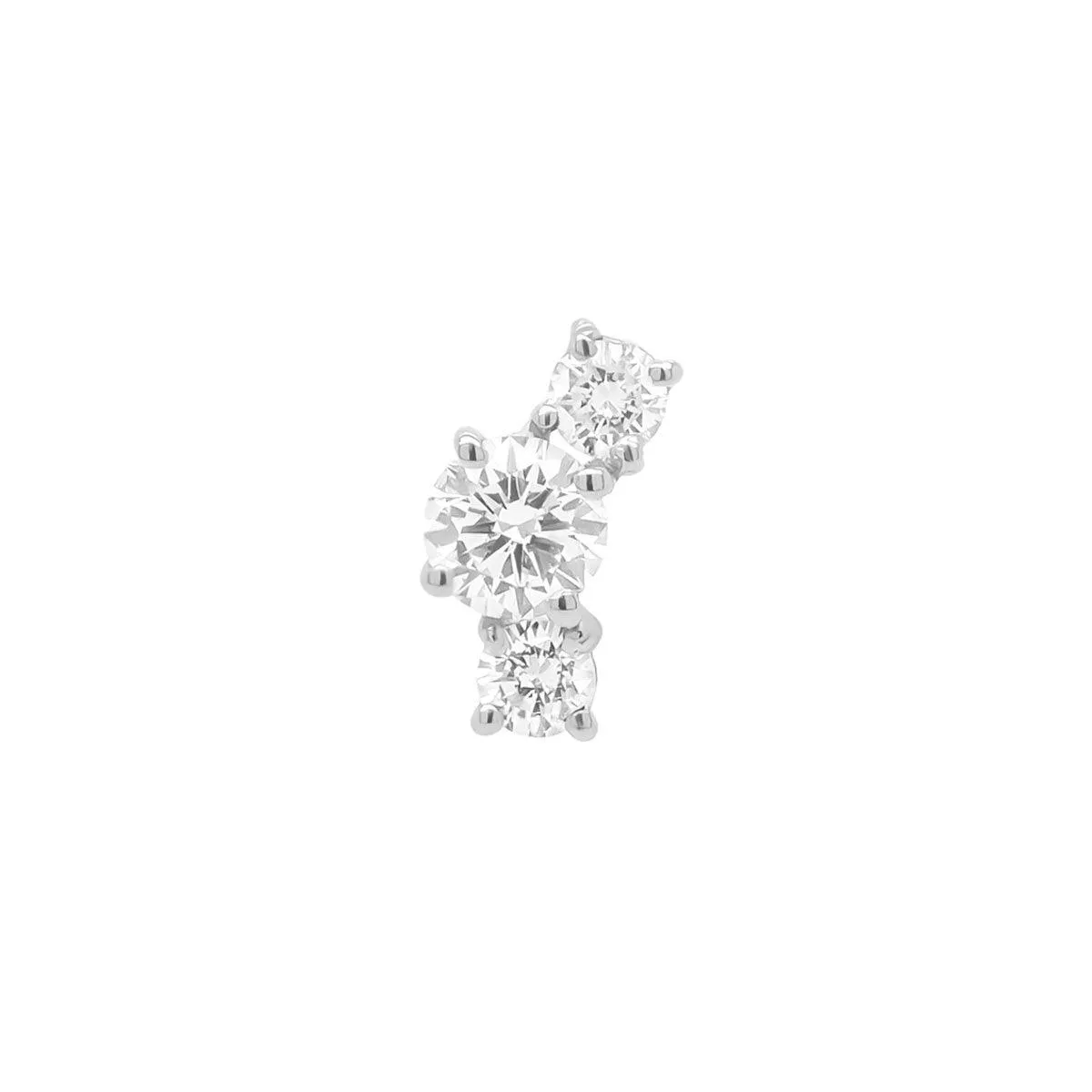 Luxe Open Curve 3 Diamond Threaded Flat Back Earring | .4GMS .25CT | Single