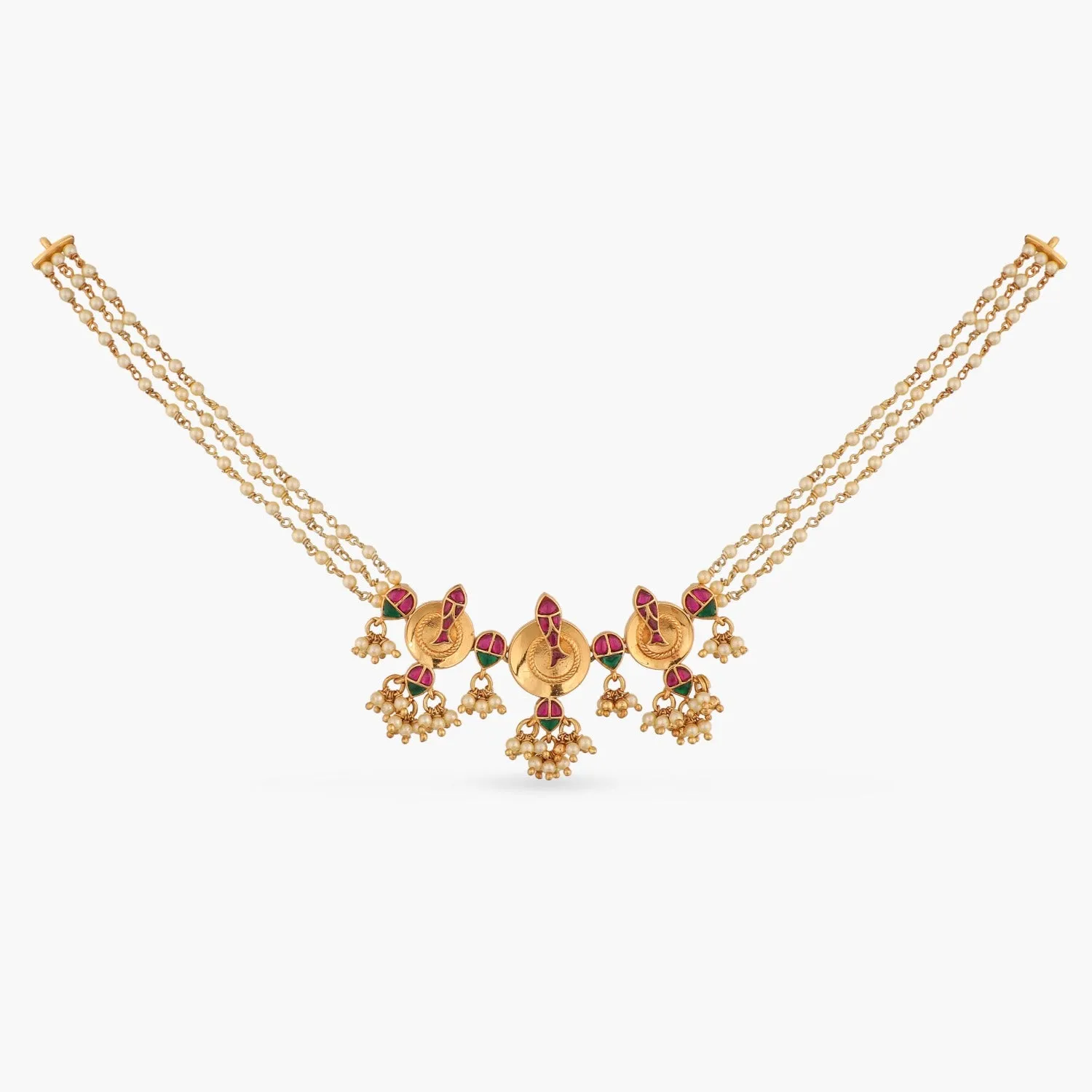 Matsya Pearl String Statement Silver Necklace