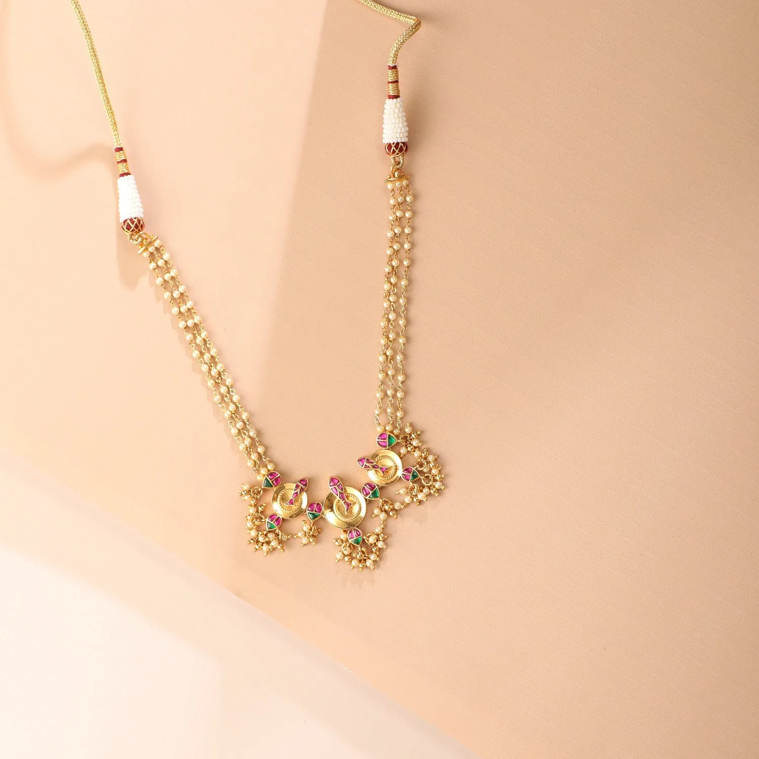 Matsya Pearl String Statement Silver Necklace