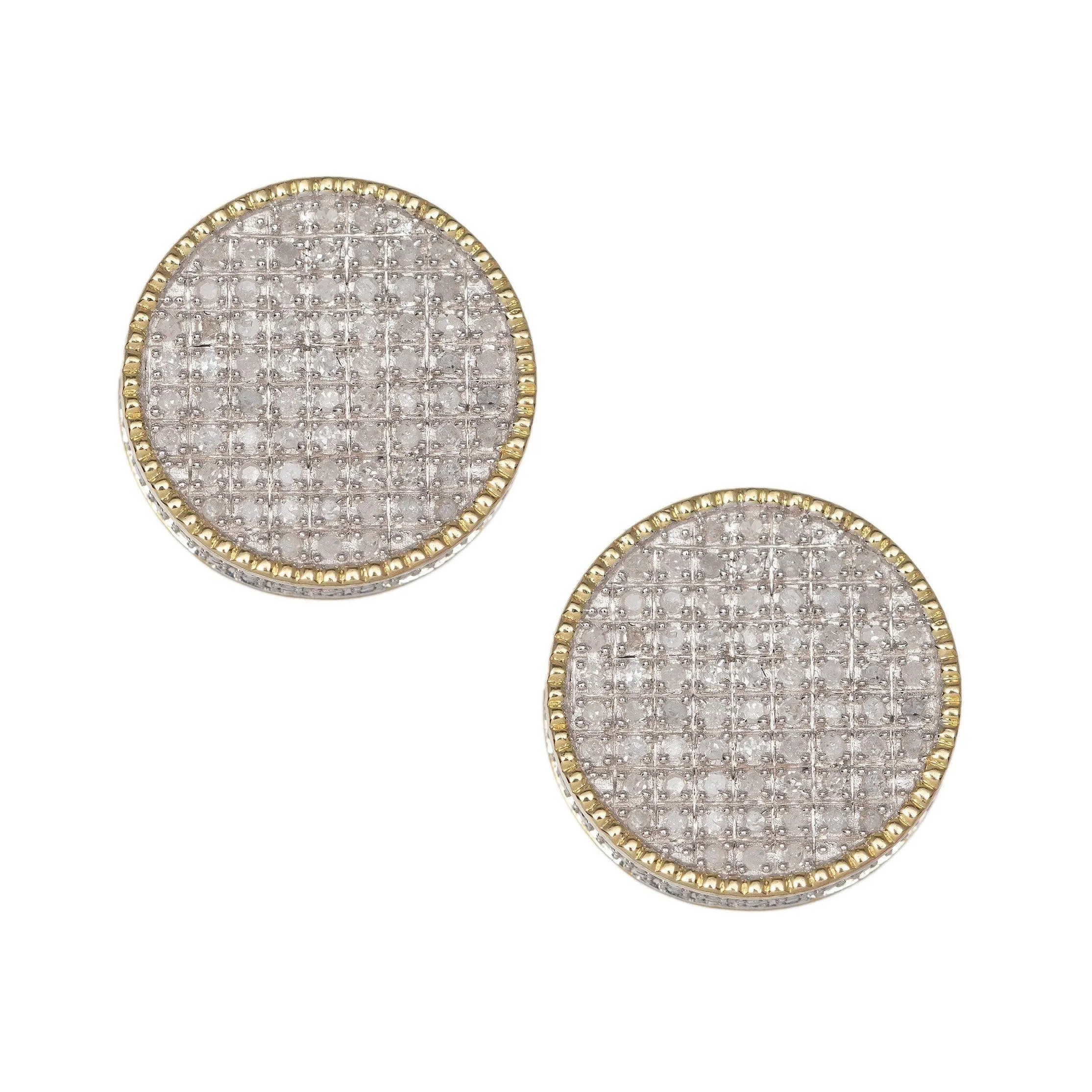 Men's Beaded Round Micro-Pavé Diamond Stud Earrings 0.60ct 10K Yellow Gold