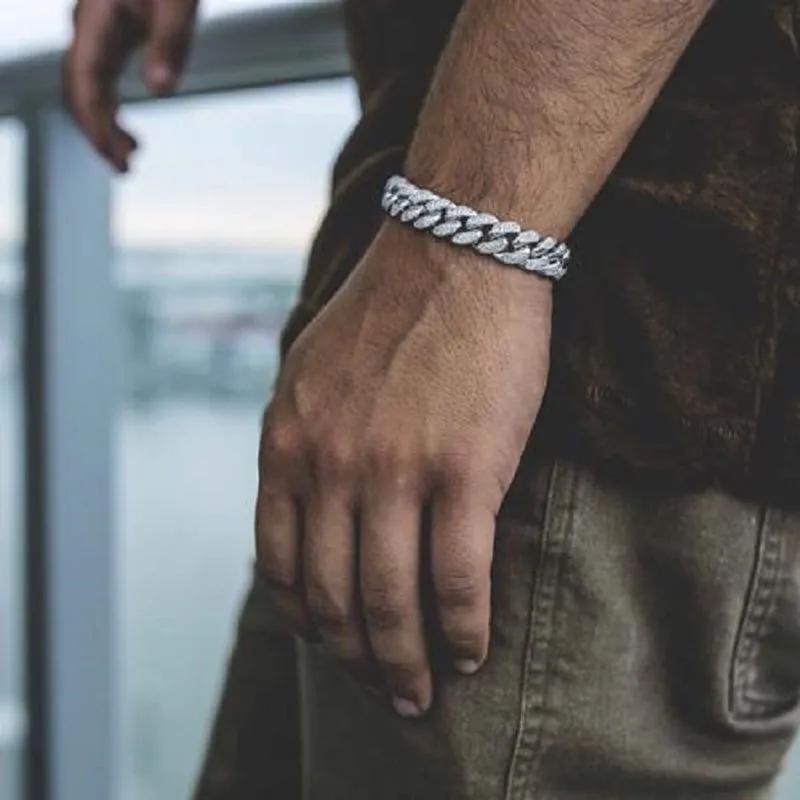 Men's Cuban Bracelet With Bling Rhinestone Finish