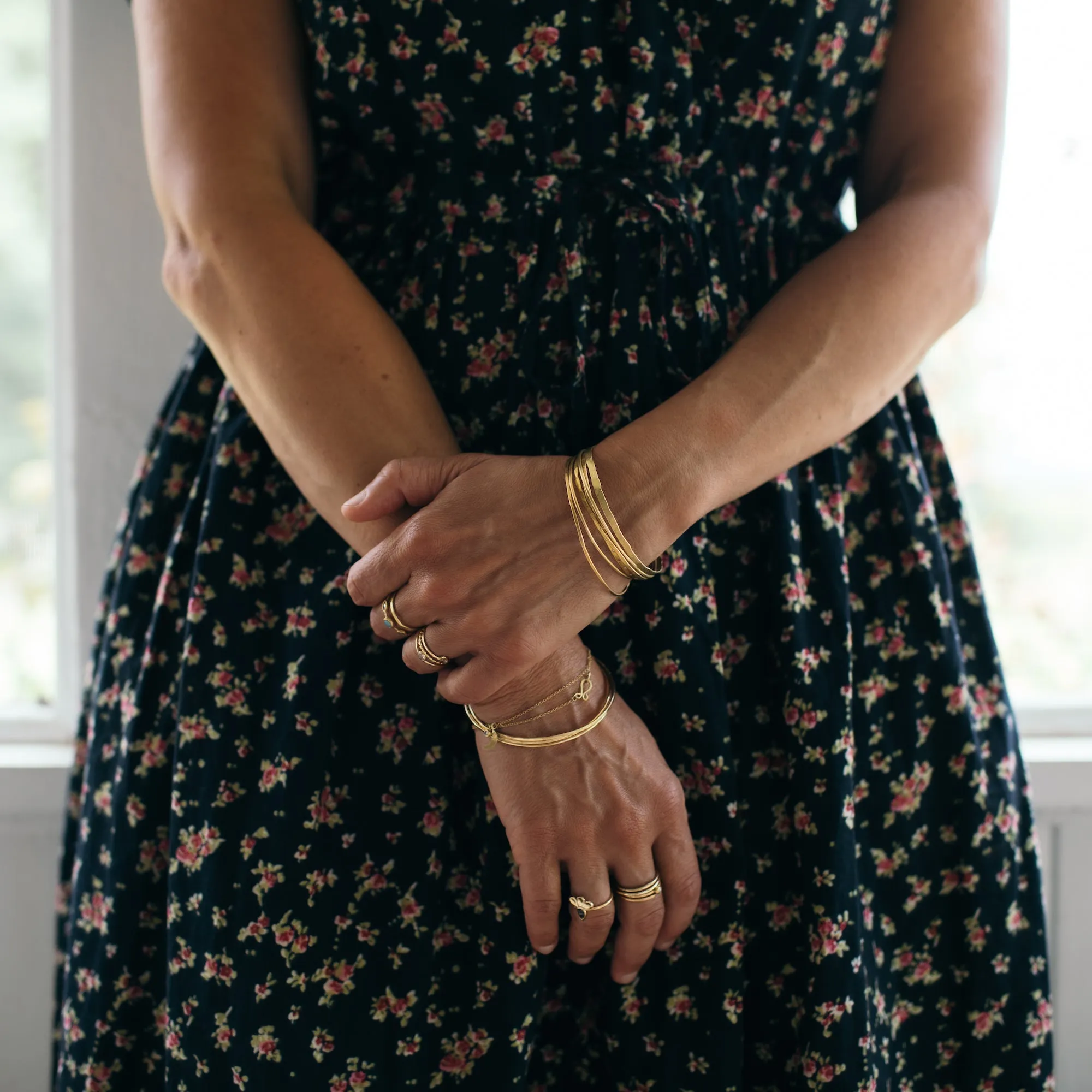 Moon Texture Hammered Gold Bangle