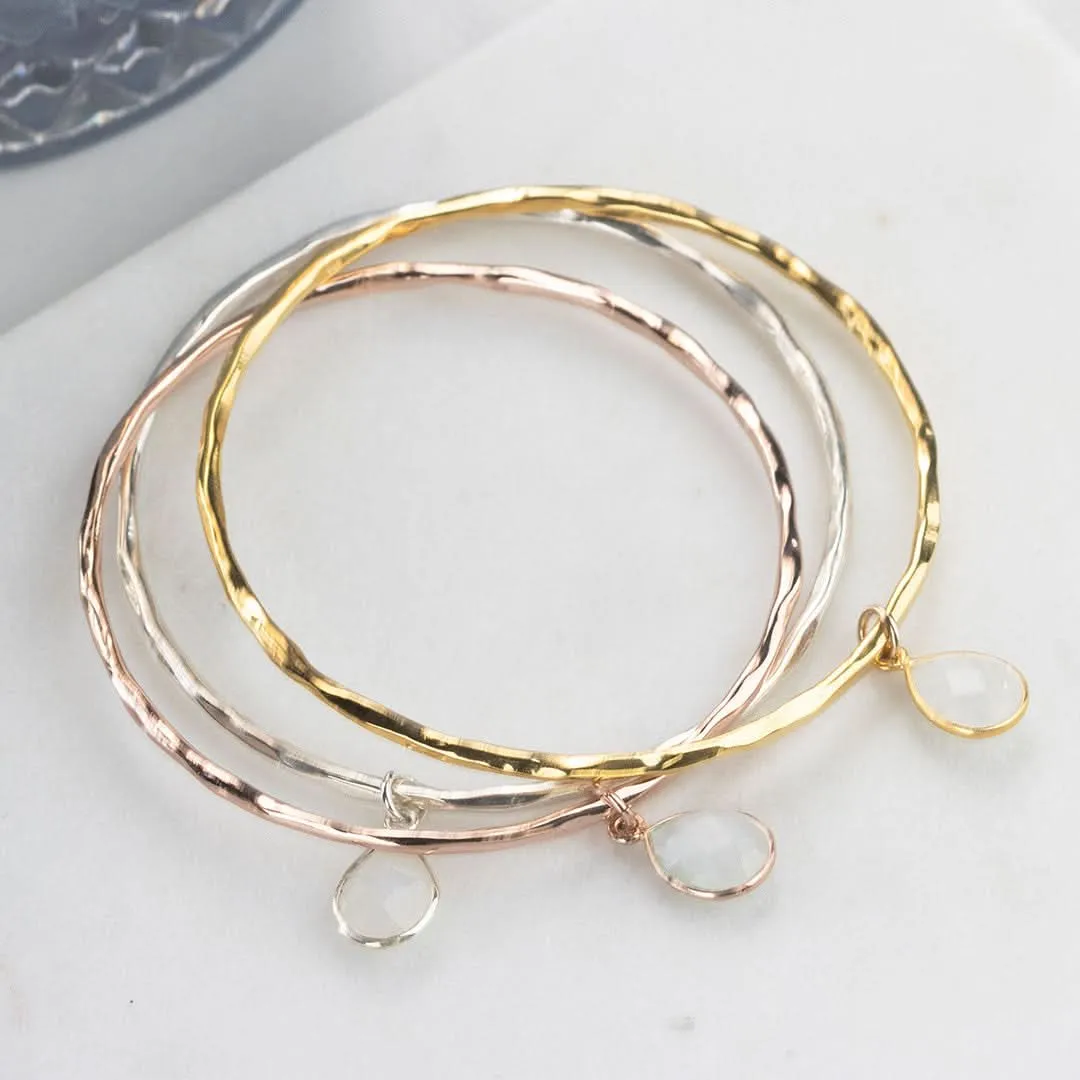 Moonstone Charm Bangle | Silver - June