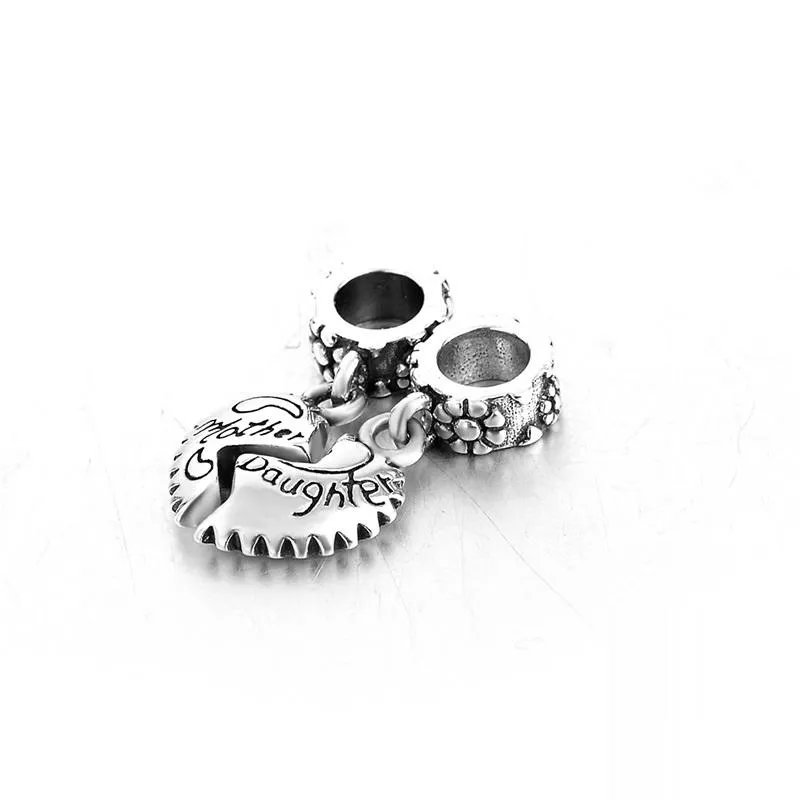 Mother & Daughter 2-Piece Matching Heart Dangle Charm 925 Sterling Silver