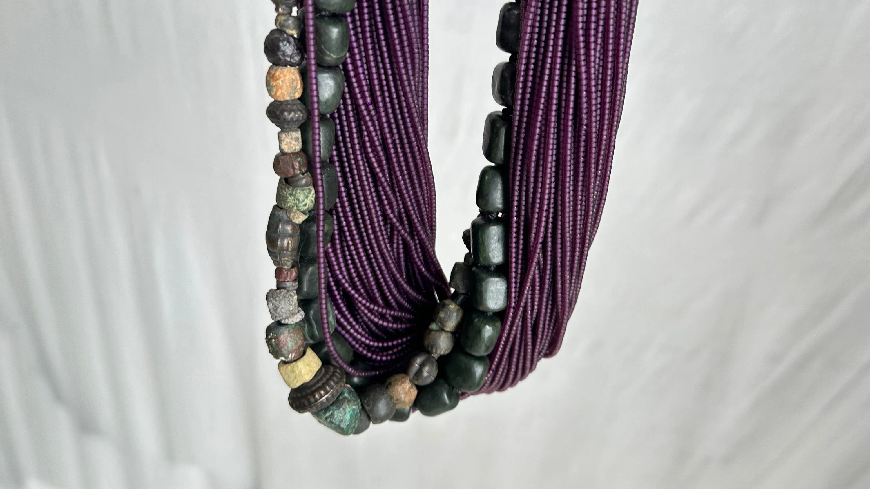 Multi-Strand Necklace. Glass, Serpentine and Ancient Metal Beads.