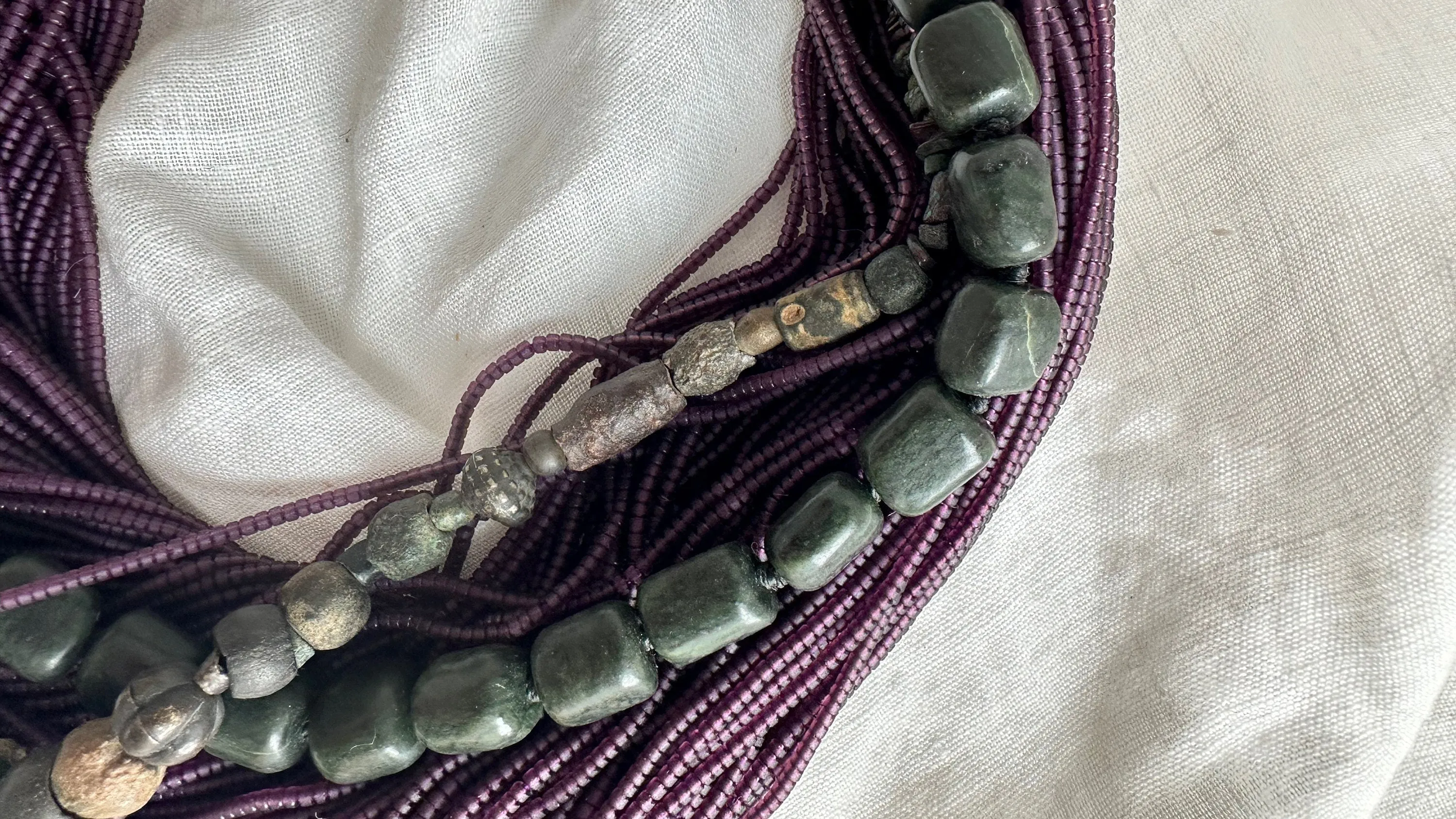 Multi-Strand Necklace. Glass, Serpentine and Ancient Metal Beads.