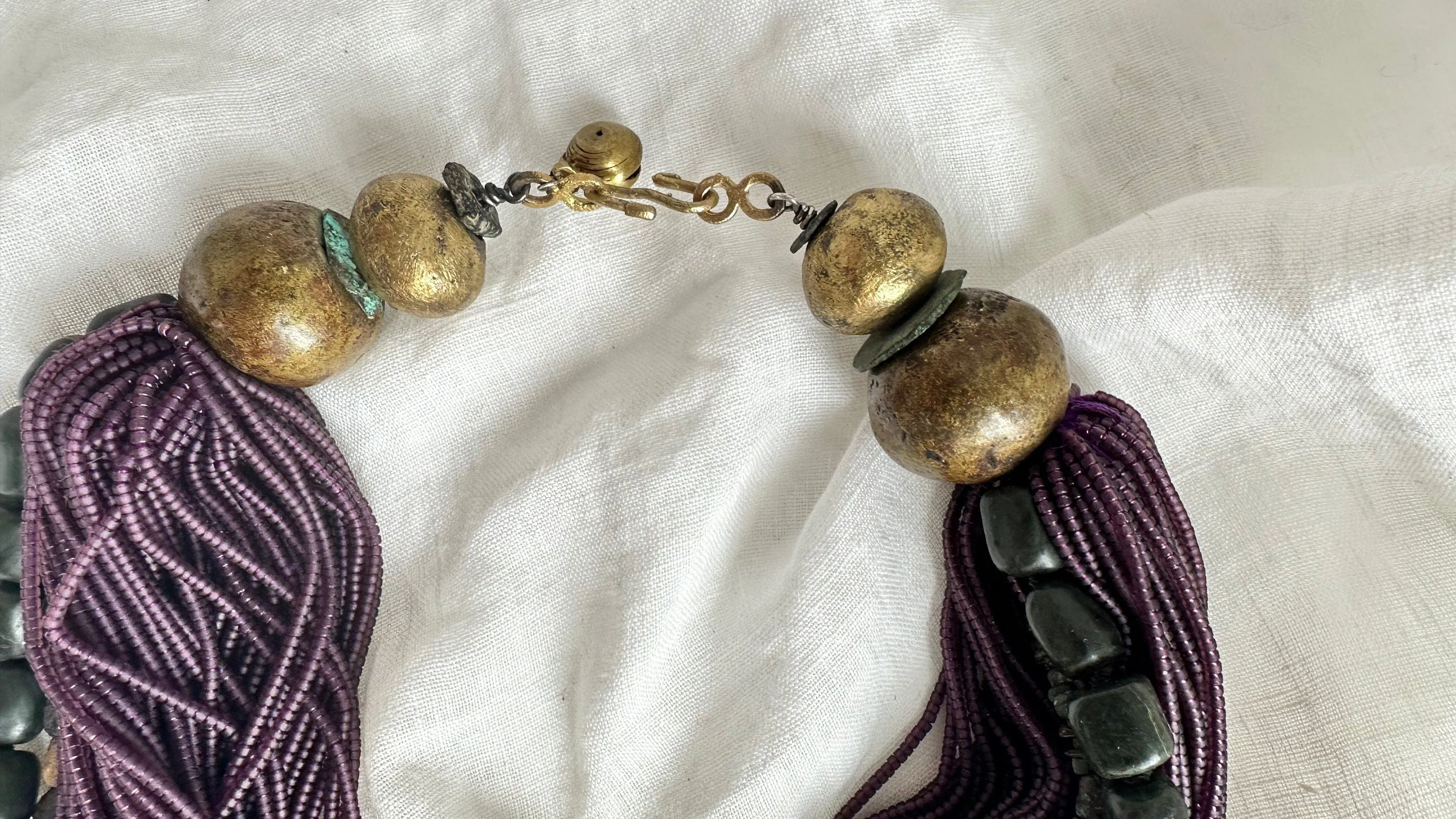 Multi-Strand Necklace. Glass, Serpentine and Ancient Metal Beads.