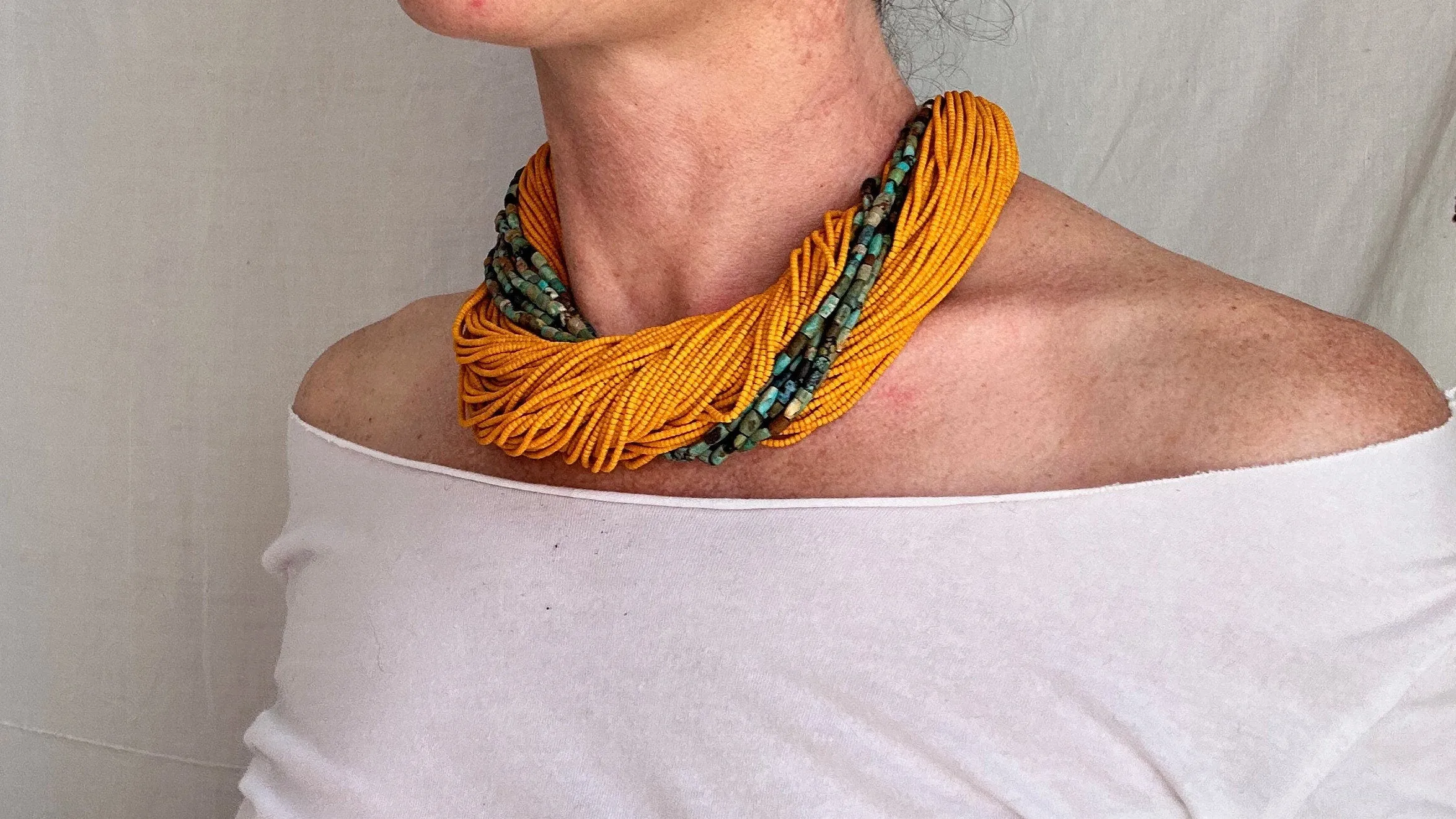 Multi-Strand Necklace. Glass, Turquoise and Silver. 0509