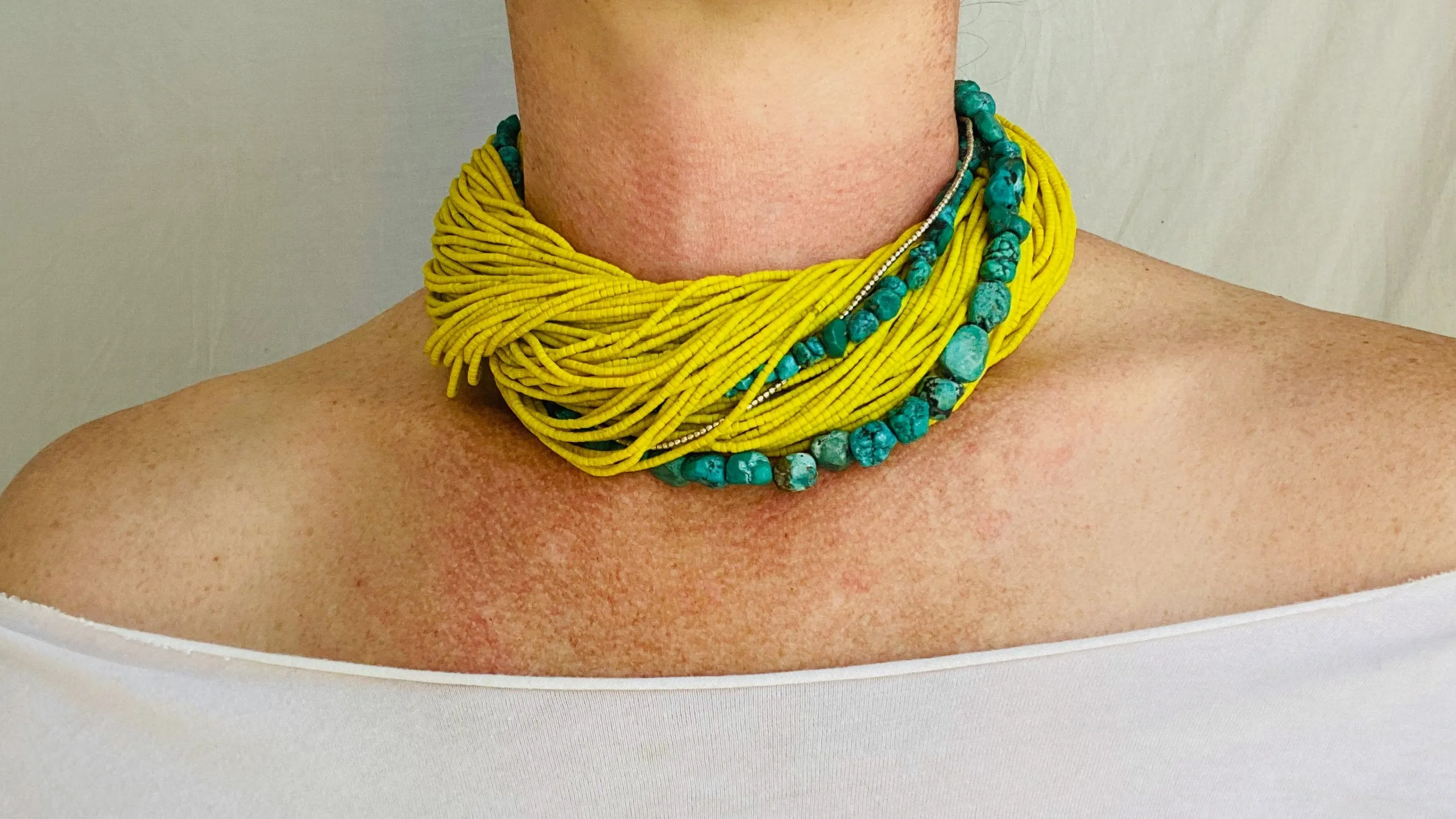 Multi-Strand Necklace. Glass, Turquoise and Silver.