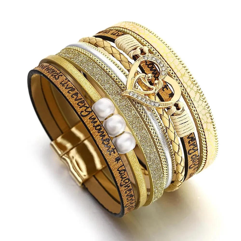 Multilayer Pearl Leather Bracelet