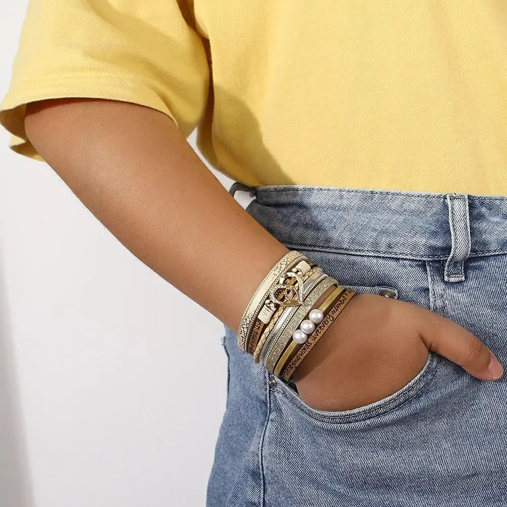 Multilayer Pearl Leather Bracelet